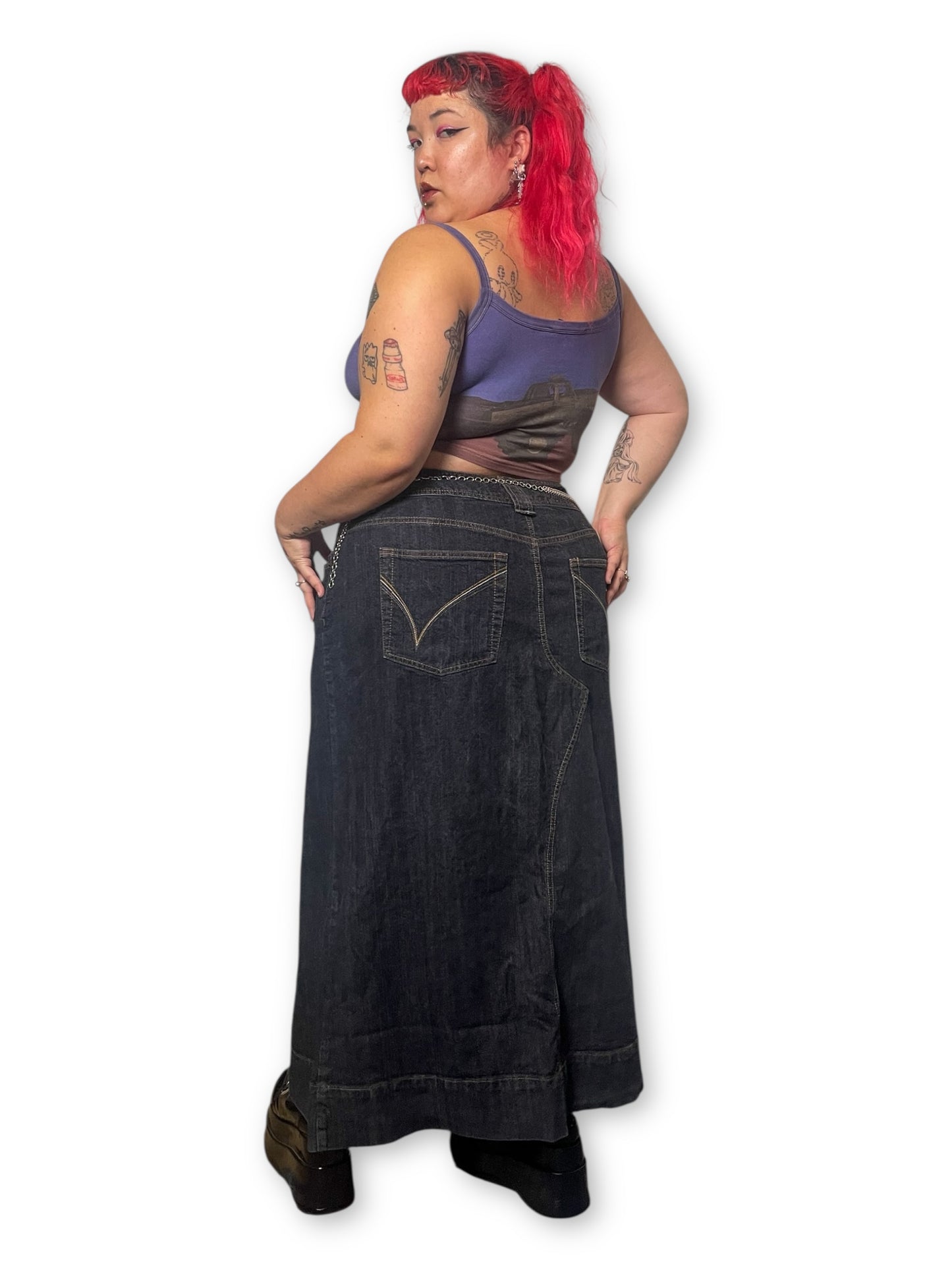 90’s/Y2K Dark Wash Denim Midi Skirt (3X)