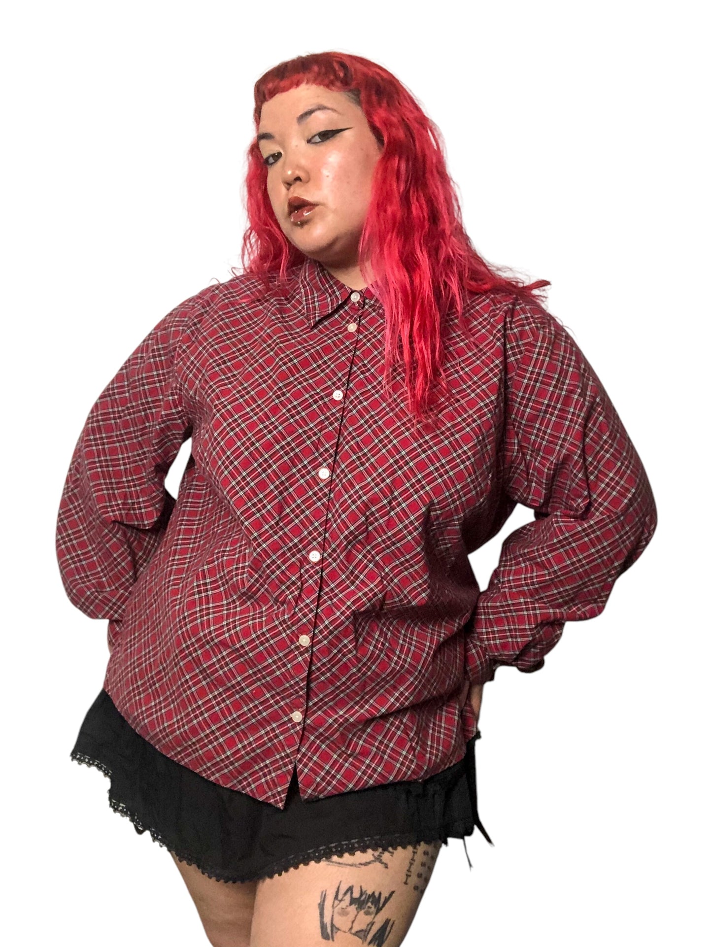 Y2K Talbots Red Tartan Plaid Button Down Shirt (3X)