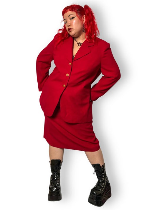 90’s/Y2K Kasper II for August Max Woman Red Skirt Suit (2X)