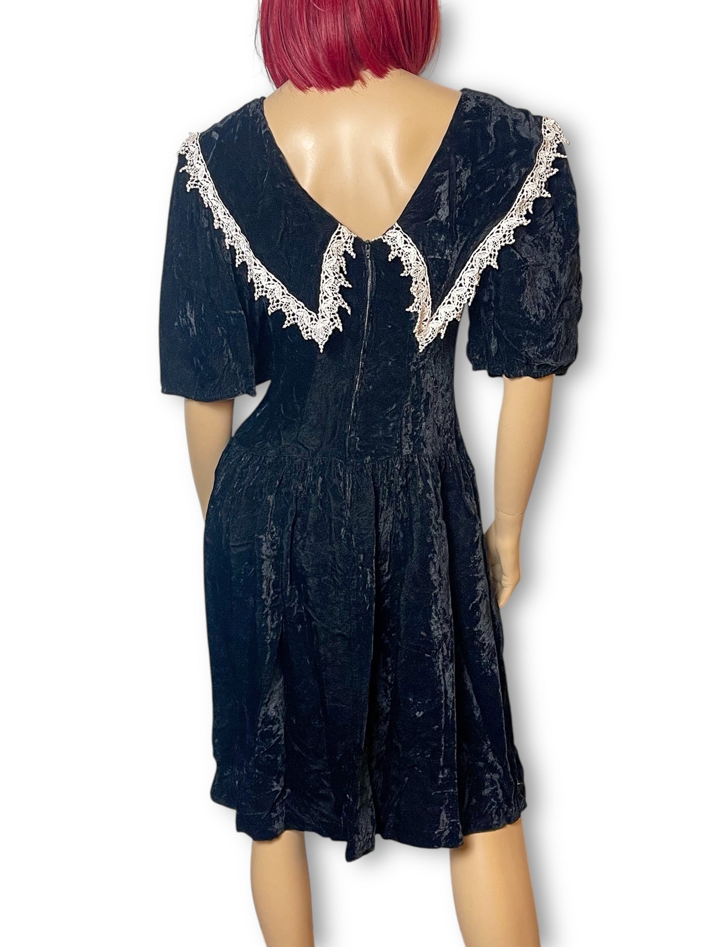 80’s Jamie Black Velvet Goth Victorian Dress (XS/S)