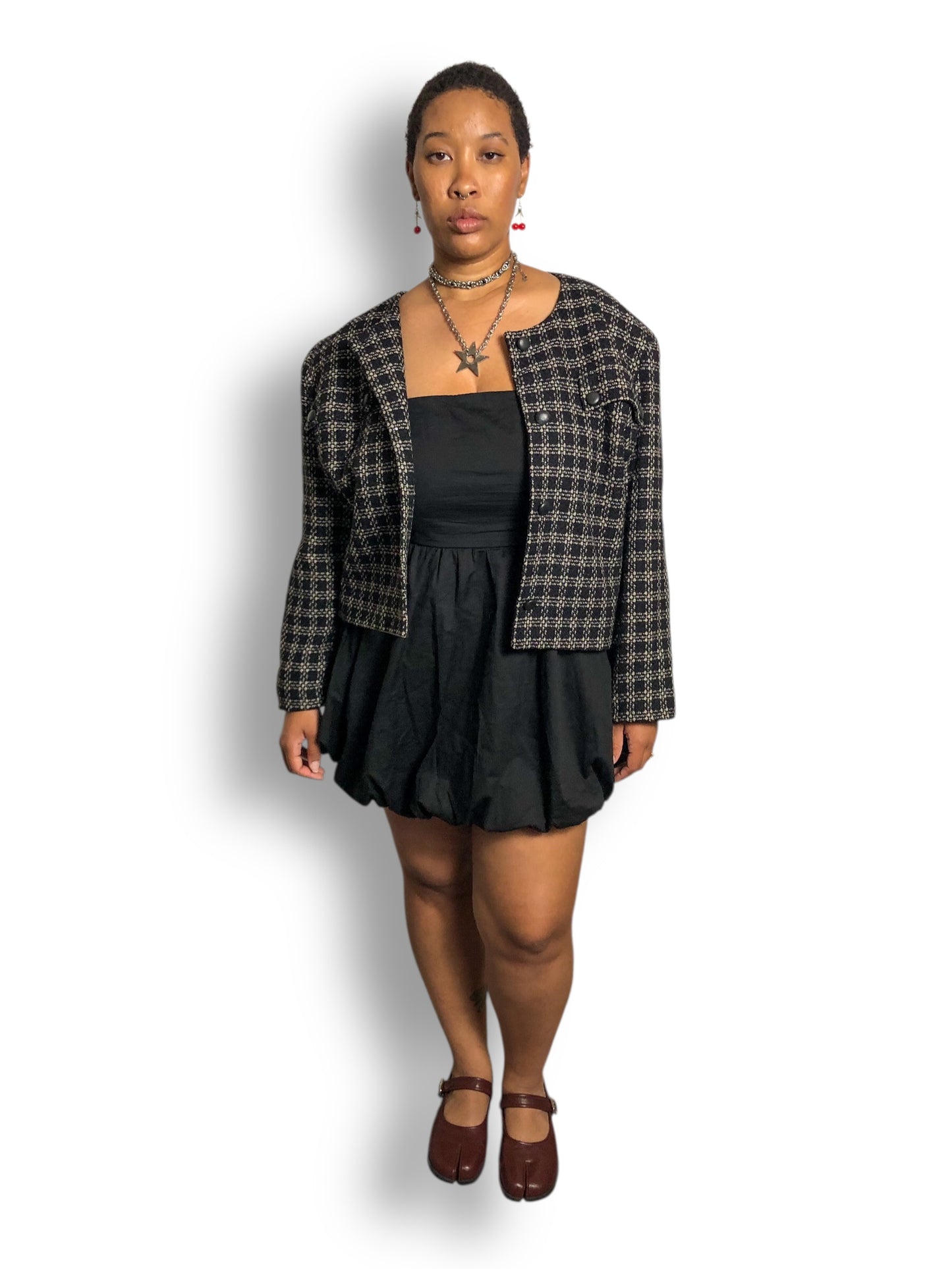 80’s Basson Black and White Plaid Knit Blazer (XL/2X)