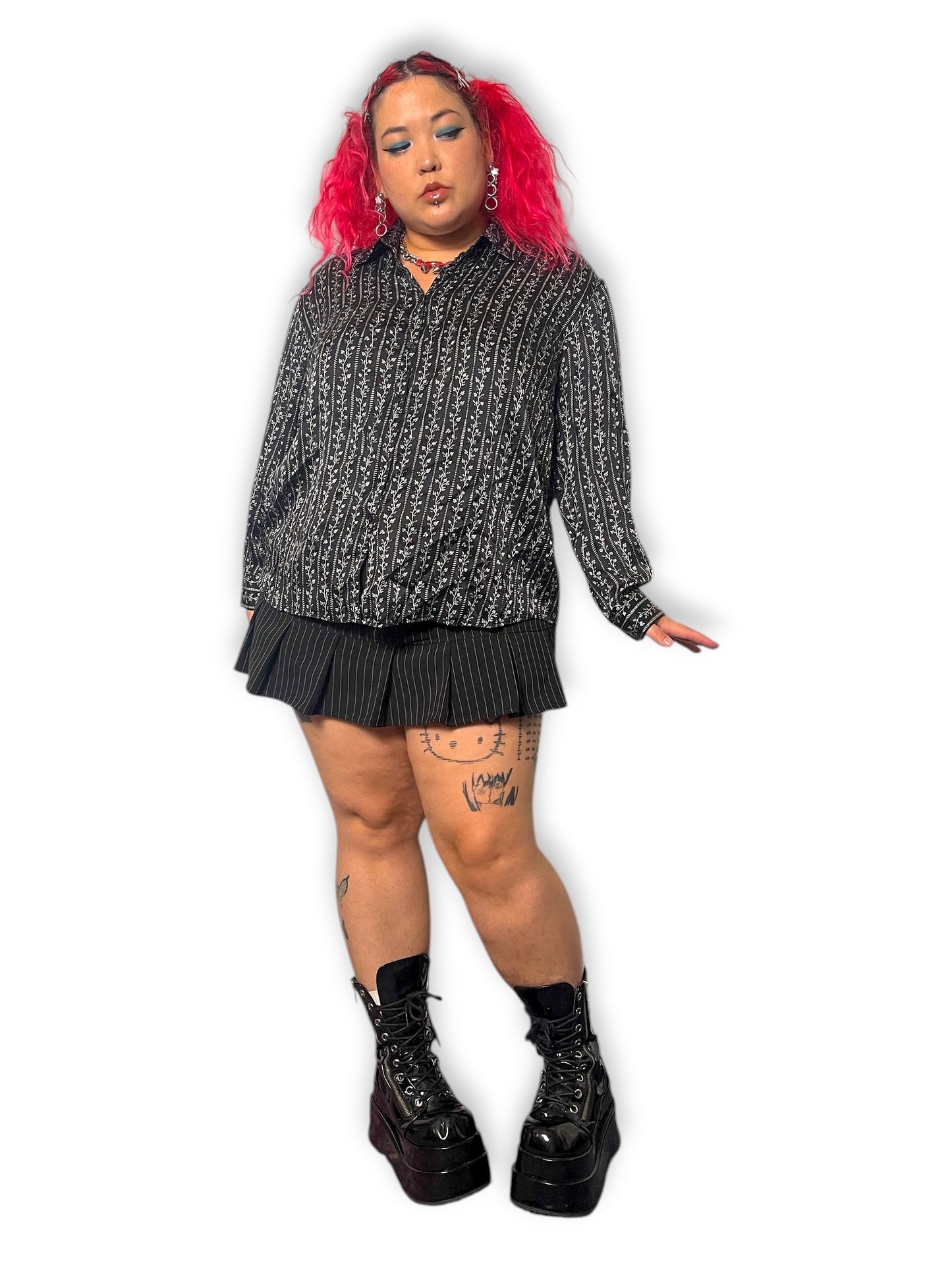 90’s/Y2K Style & Co Black and White Floral Print Blouse (3X)