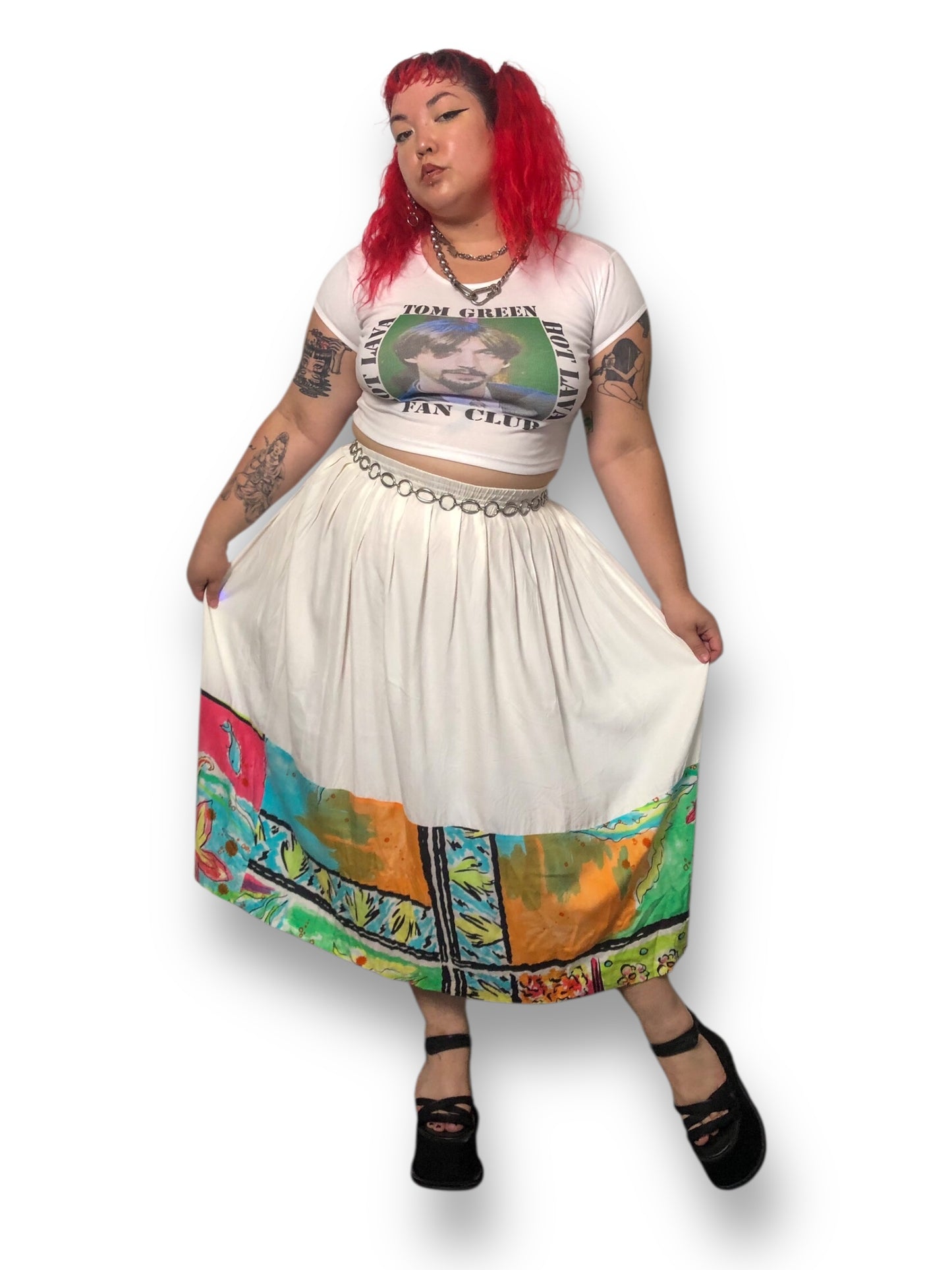 80’s/90’s August Max Woman White Retro Midi Skirt (XL/2X)