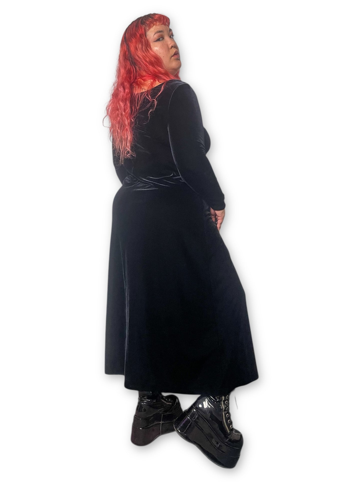 90’s Velvet Long Sleeve Maxi Dress (XL)
