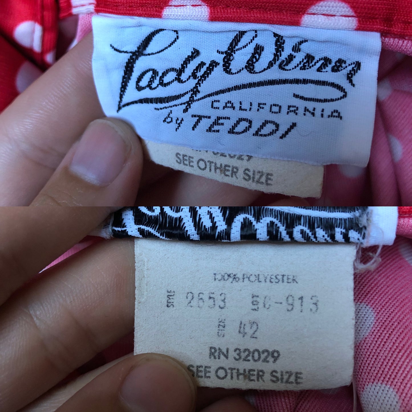 60’s/70’s Lady Winn by Teddi Red and White Polka Dot Blouse (XL/2X)