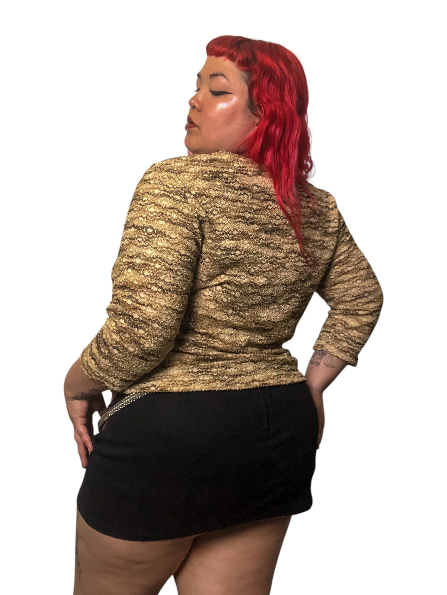 90’s/Y2K Kathie Lee Tan Chenille Embroidered Long Sleeve Top (XL)