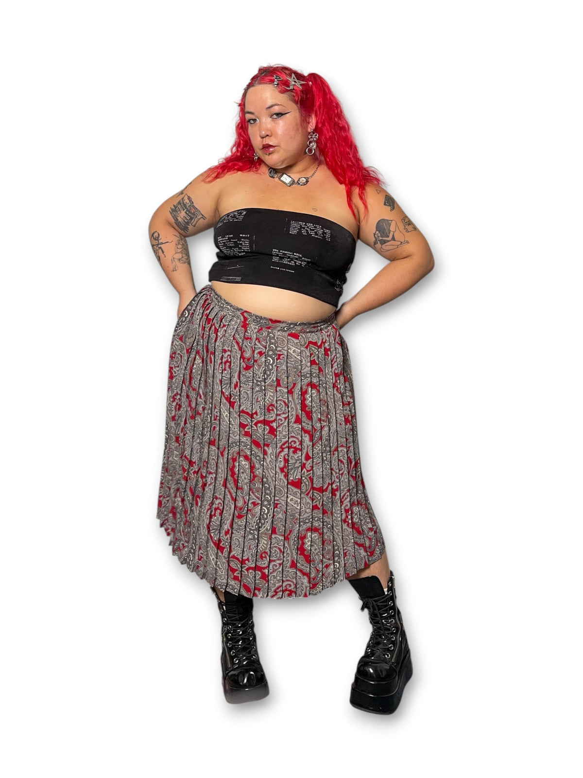 Y2K Paisley Pleated Midi Skirt (XL/1X)