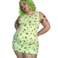 90’s Basic Editions Highlighter Green Floral Print Mini Dress (L)