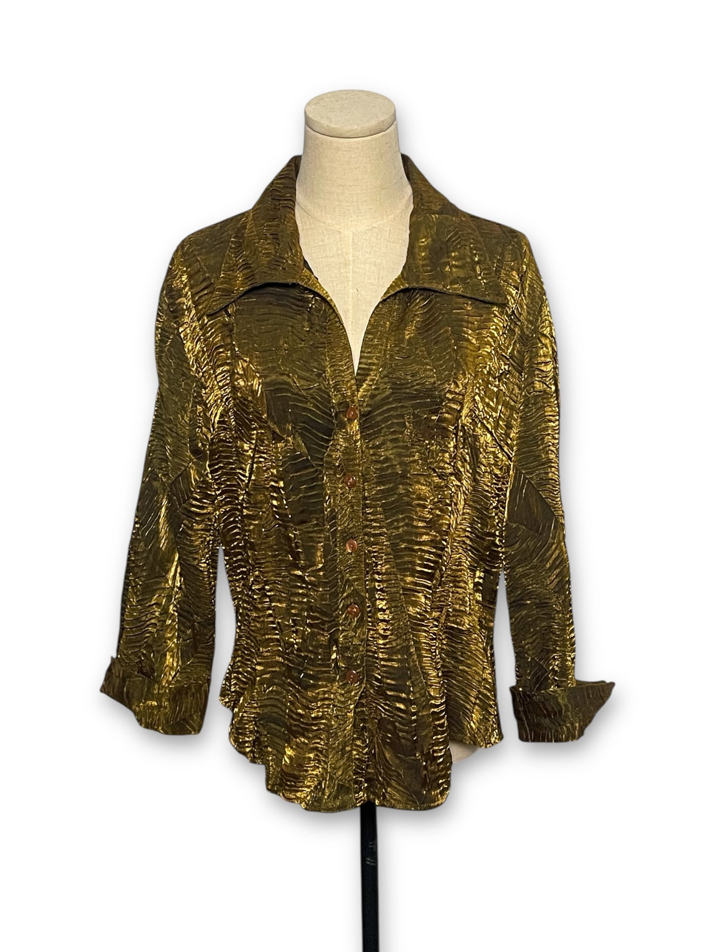 90’s Shiny Pleated Party Blouse (L)