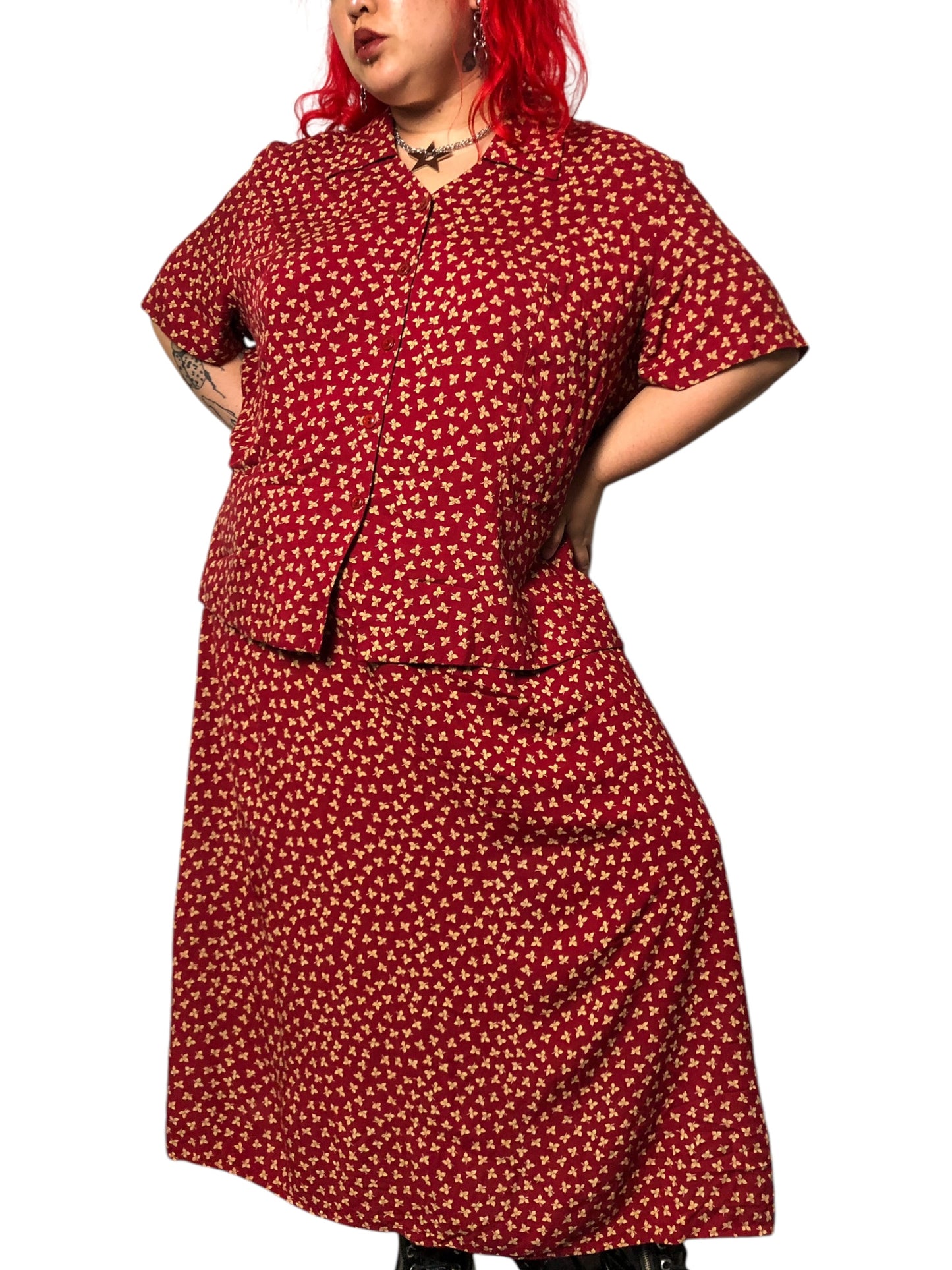 90’s Maggie McNaughton Burgundy Print 2-Piece Set (3X)