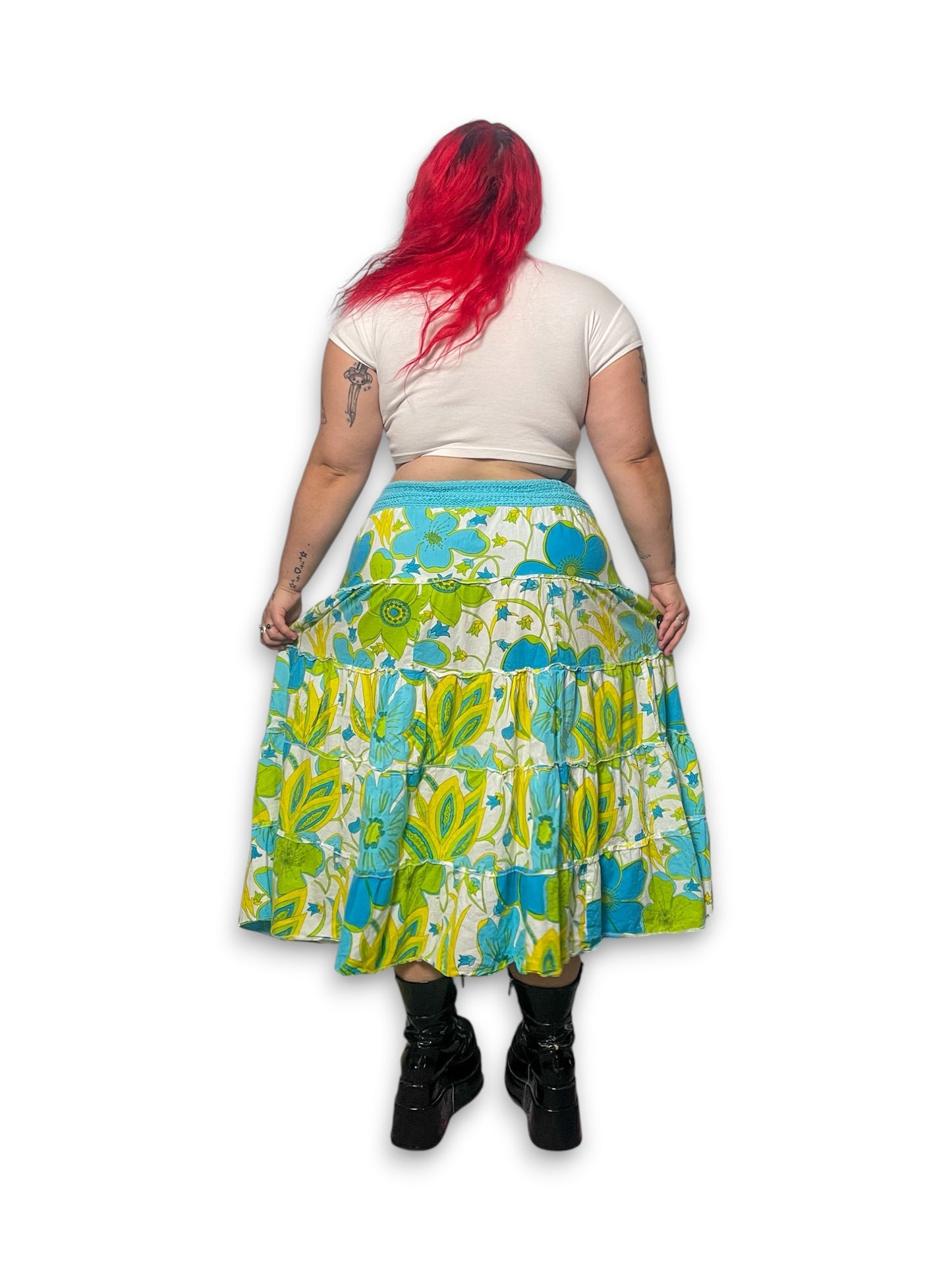 Y2K Floral Tiered Midi Skirt (2X)