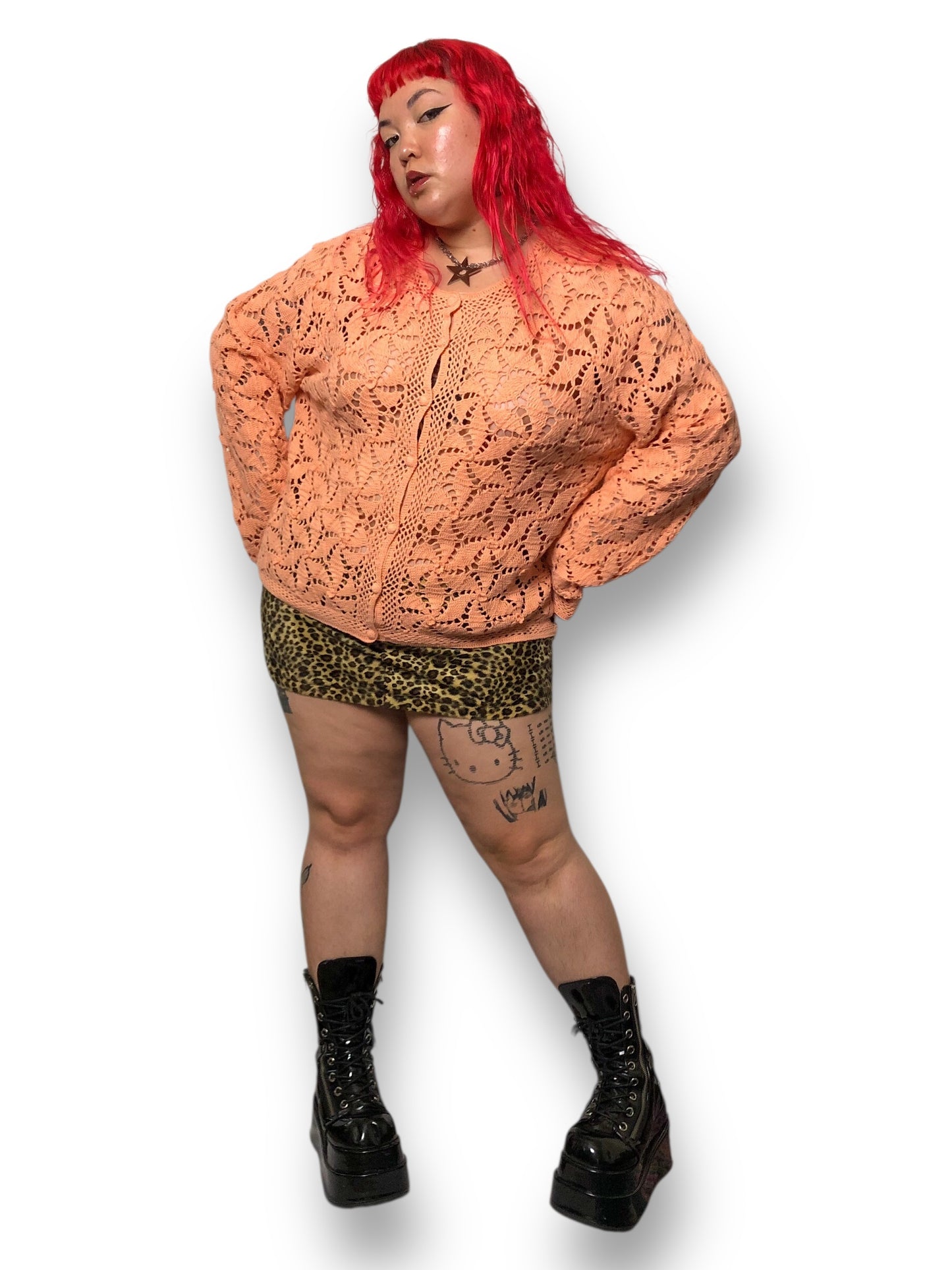 90’s/Y2K Coldwater Creek Coral Pink Crochet Knit Cardigan (3X)