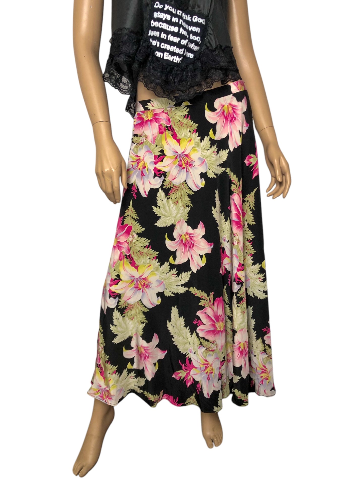 90’s/Y2K Jones New York Black Floral Print Skirt (M/L)