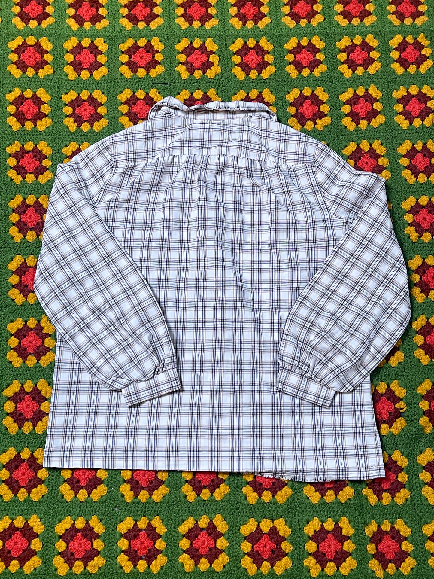 60’s/70’s Collegian of California Brown and White Plaid Blouse (M)