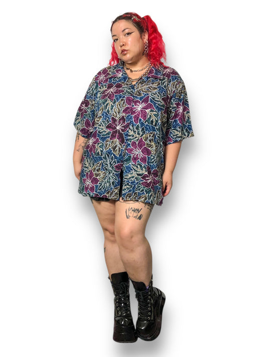 90’s/Y2K Hilo Hattie Blue and Purple Hawaiian Shirt (3X)