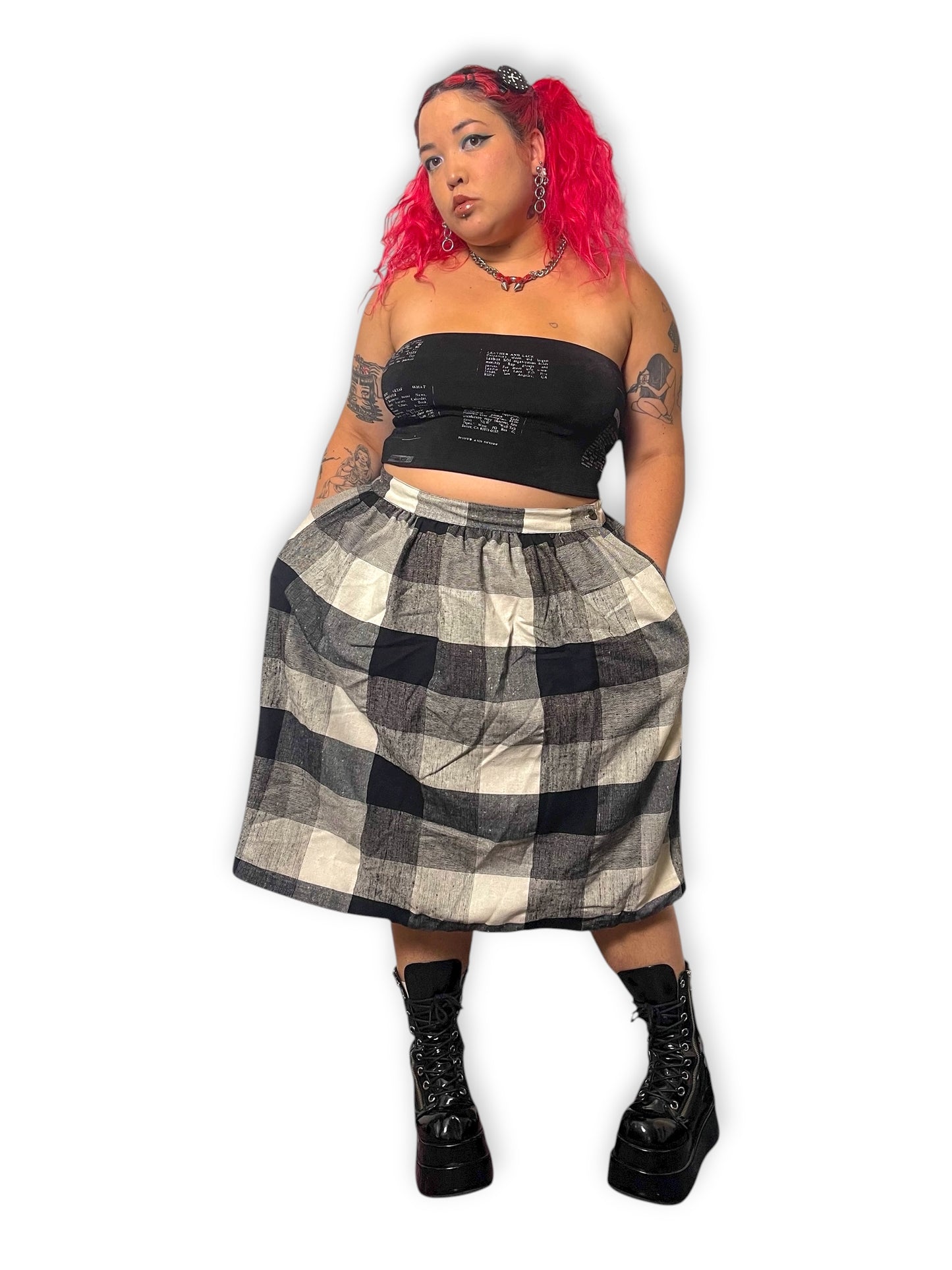70’s Sag Harbor Black and White Tartan Plaid Skirt (2X)