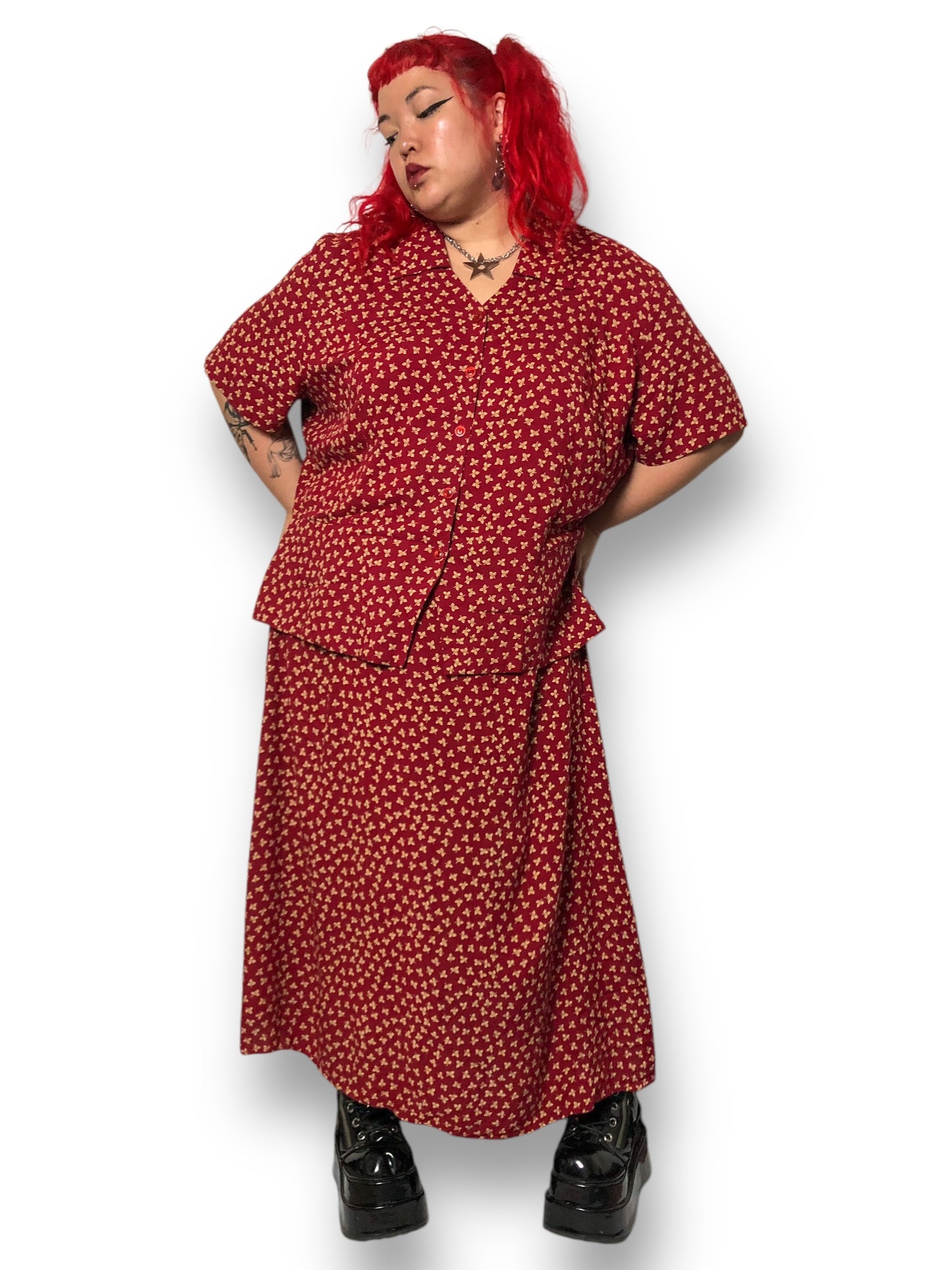 90’s Maggie McNaughton Burgundy Print 2-Piece Set (3X)