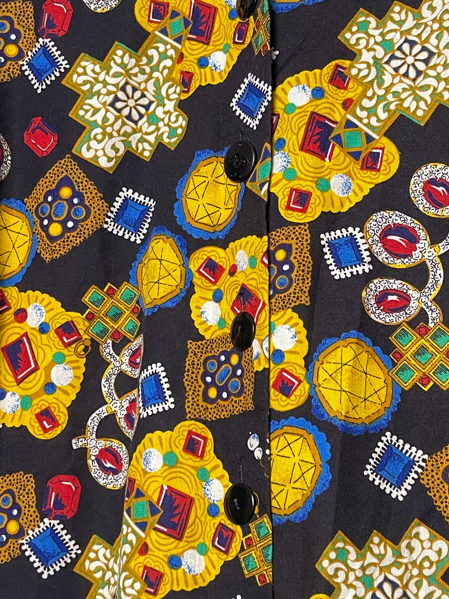 80’s/90’s Caliché Black Retro Print Blouse (L/XL)