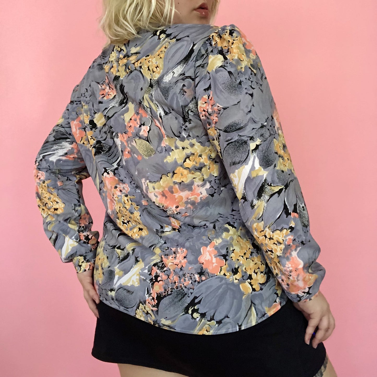 70's/80's Joanna Gray Floral Watercolor Print Blouse (L/XL)