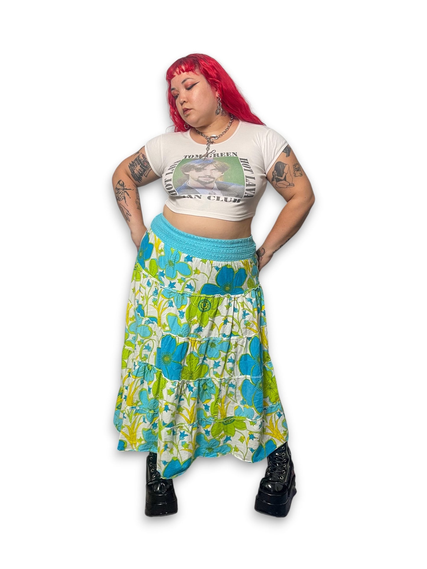 Y2K Floral Tiered Midi Skirt (2X)