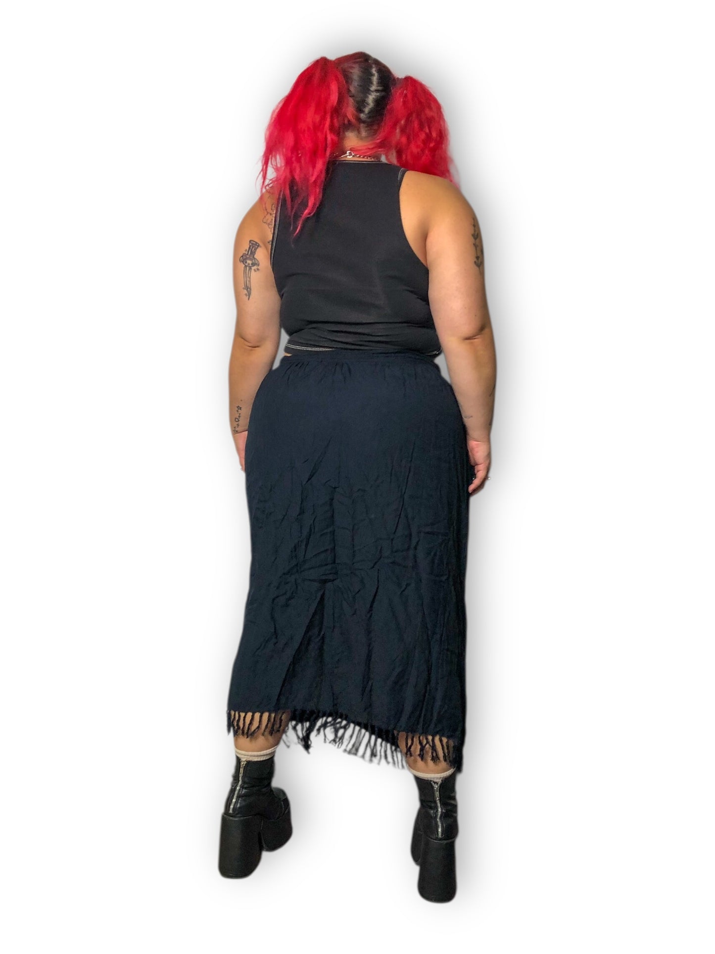 90’s/Y2K Cottonfields Black Midi Skirt (XL/2X/3X)