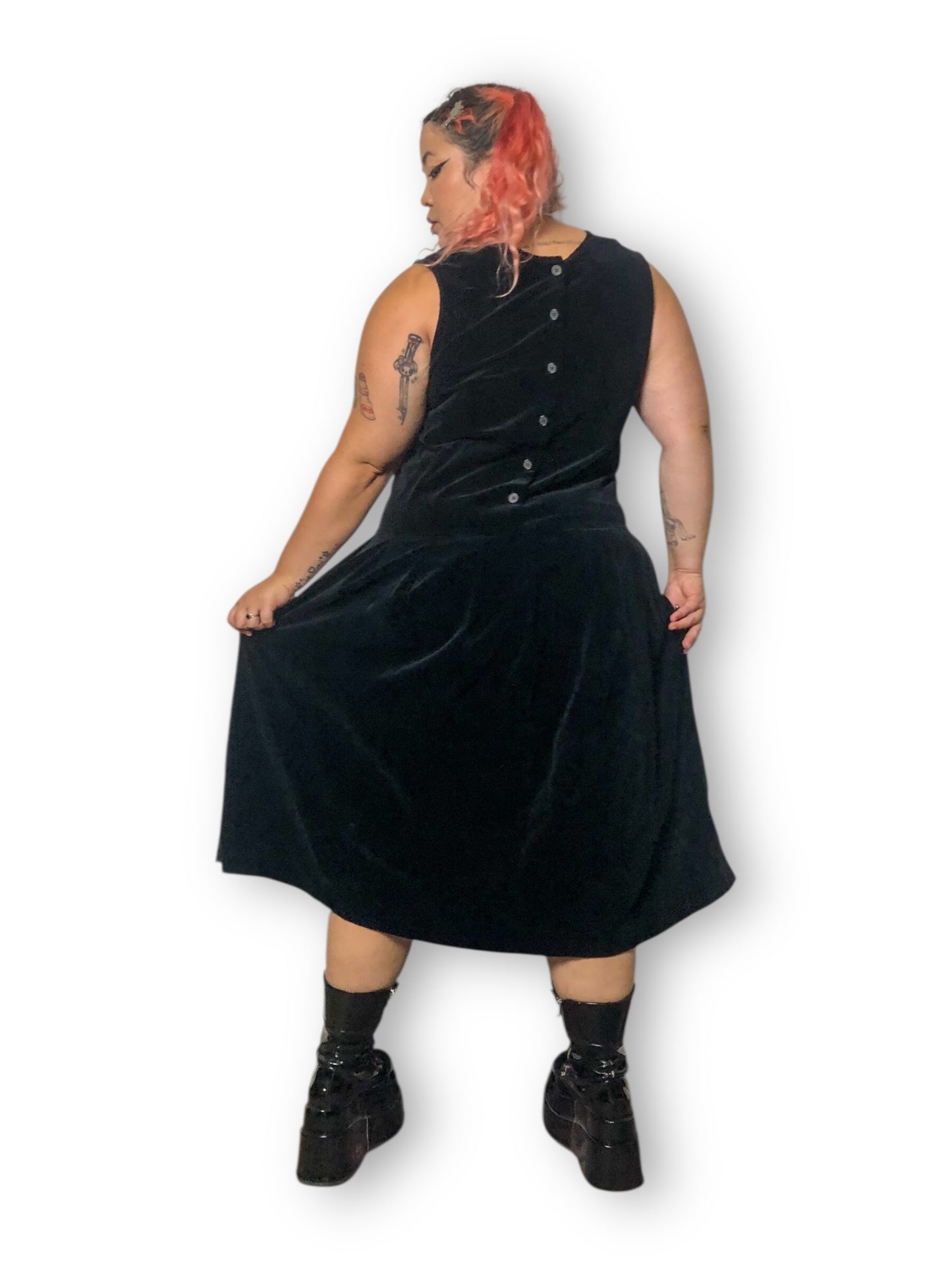 60’s/70’s Bechamel Black Velvet Midi Dress (XL)