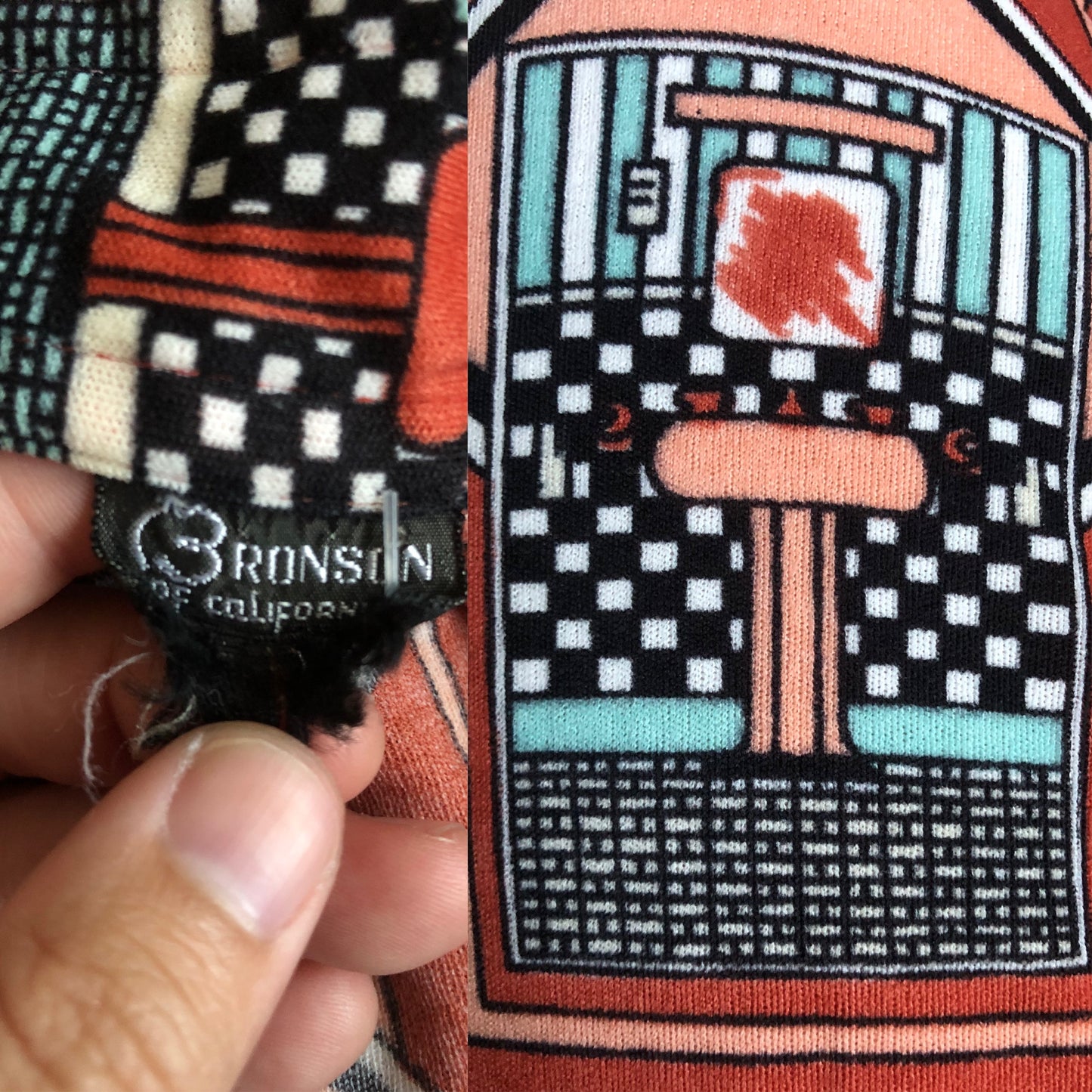 70’s Bronson of California Orange Deco Print Blouse (S/M)