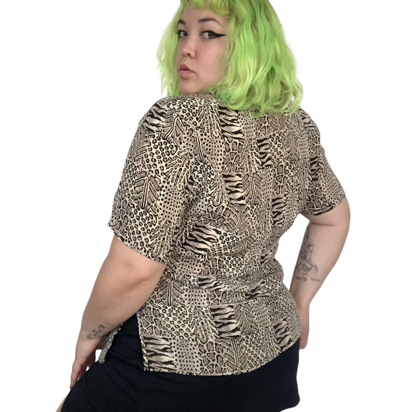 90’s Nora Noh Animal Checkerboard Print Blouse (M)