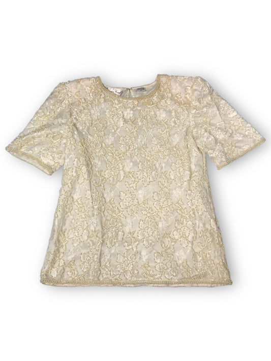 80’s/90’s Laurence Kazan White Floral Beaded Shirt (S)