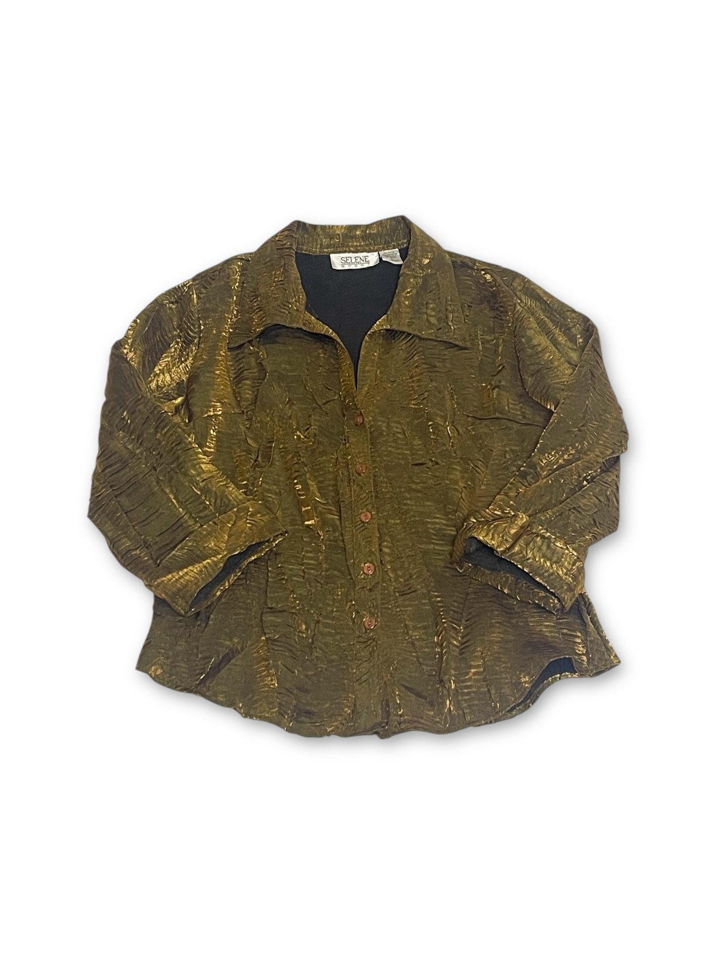 90’s Shiny Pleated Party Blouse (L)