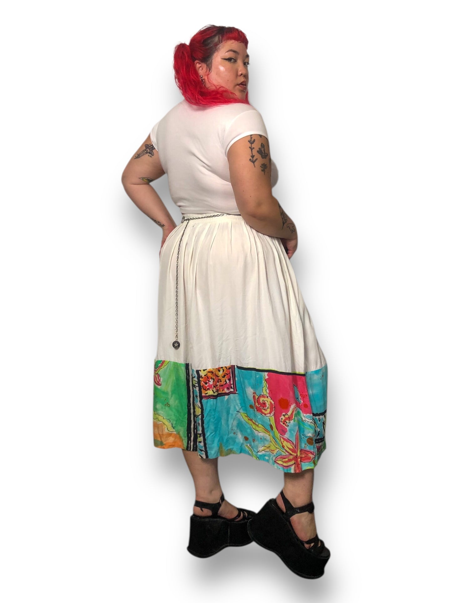 80’s/90’s August Max Woman White Retro Midi Skirt (XL/2X)