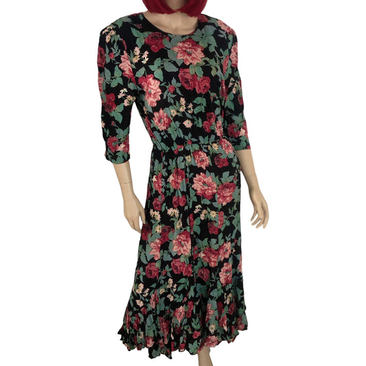 80’s Phoebe Black Floral Print Maxi Dress (L/XL)