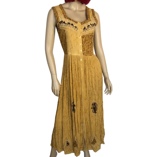 90’s M.P.H. Dandelion Yellow Embroidered Maxi Dress (M)