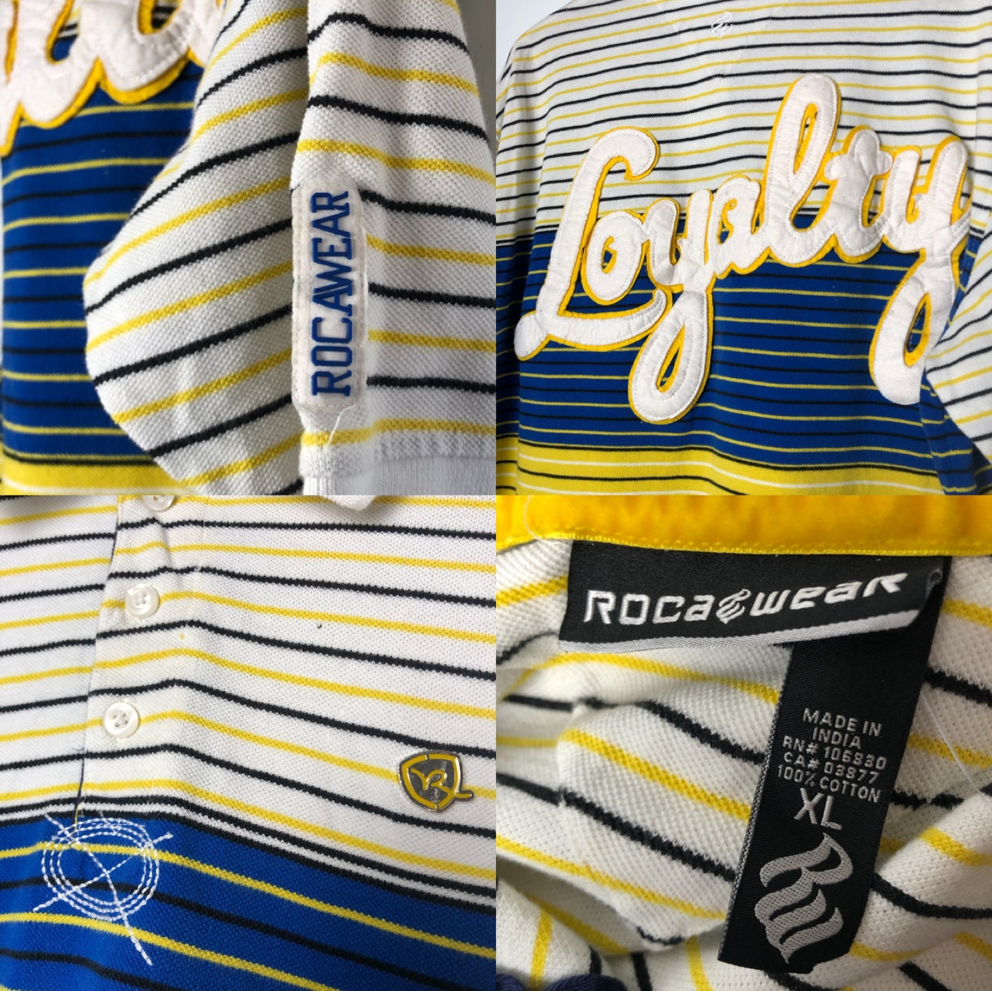 Y2K Rocawear White Striped Polo Shirt (XL)