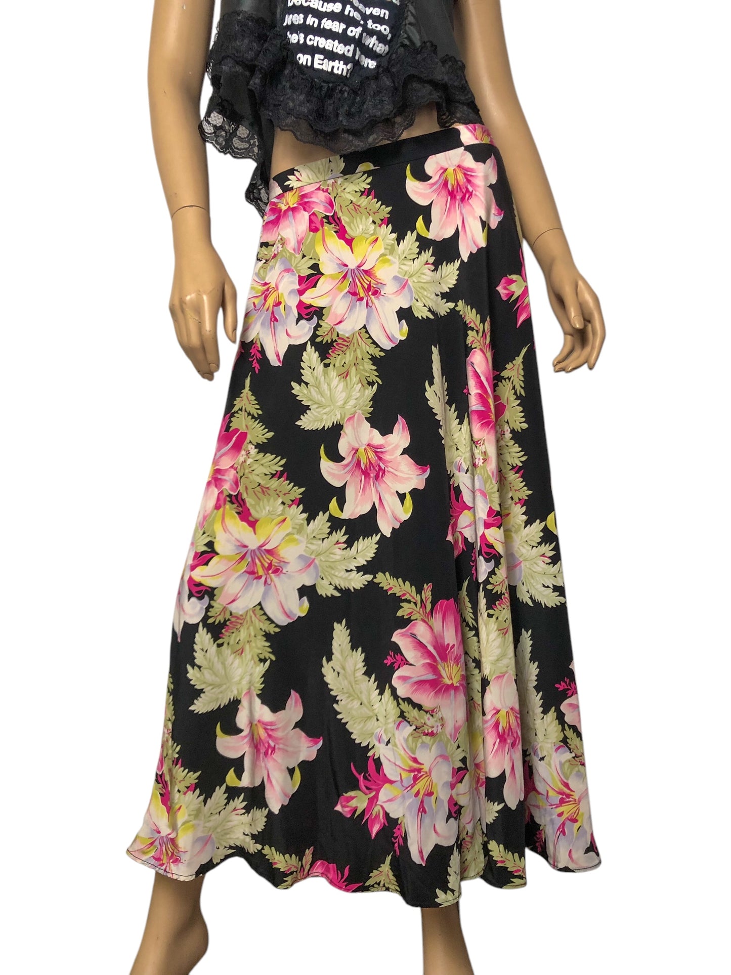 90’s/Y2K Jones New York Black Floral Print Skirt (M/L)
