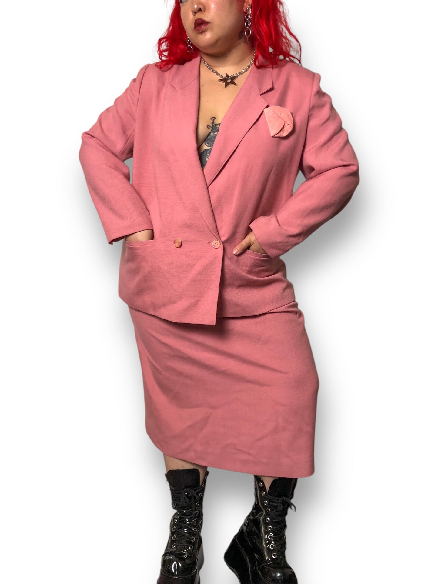80’s/90’s Ashley Brooke Salmon Pink Skirt Suit (2X)