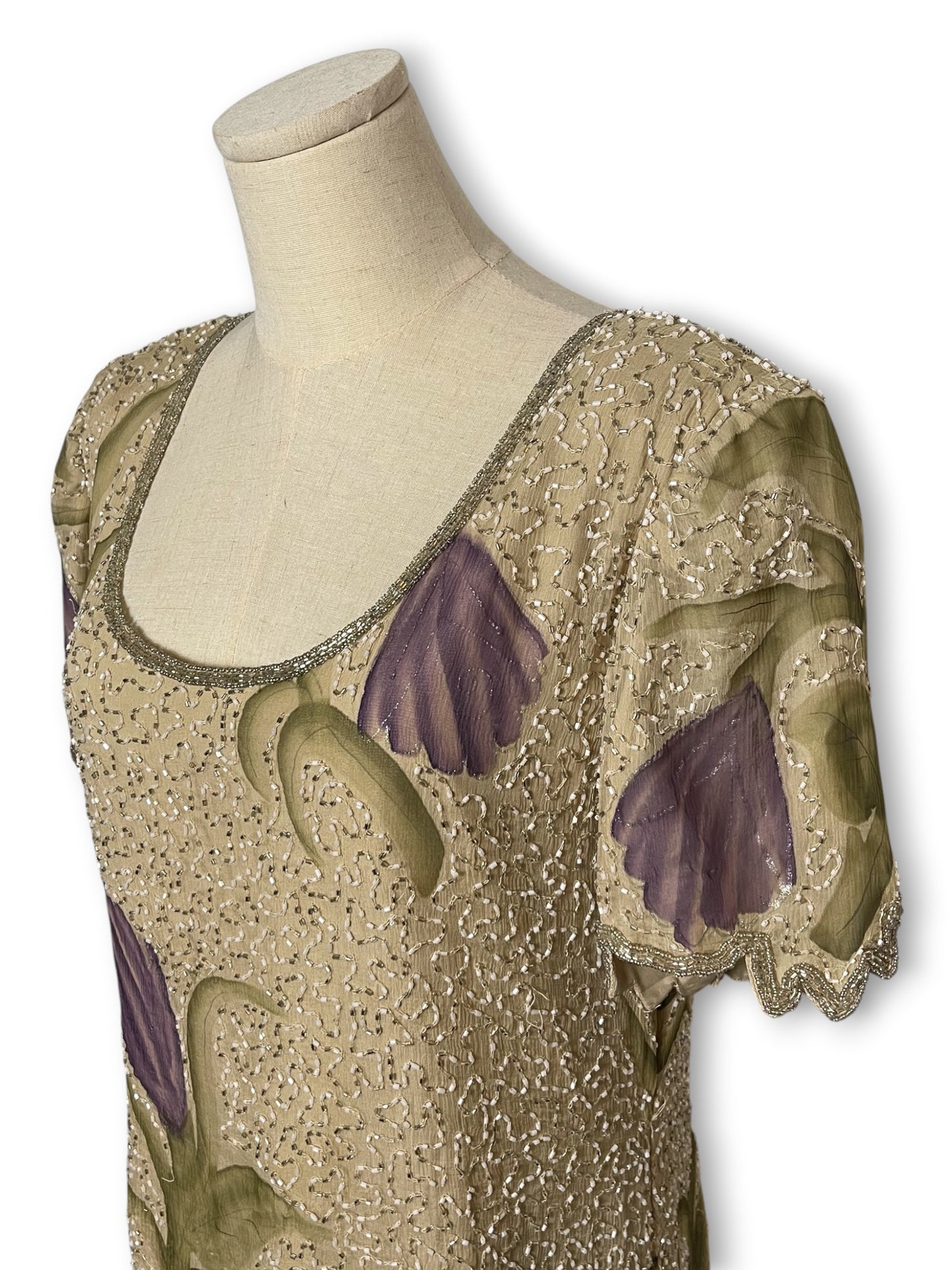 90’s Floral Silk Beaded Layered Dress (M)
