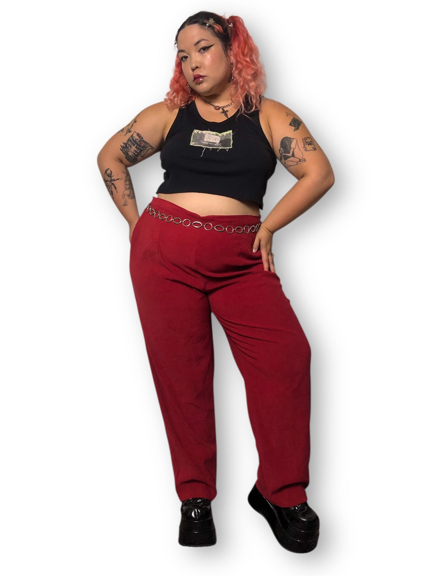 Y2K Joanna Red Faux Suede Pants (3X)