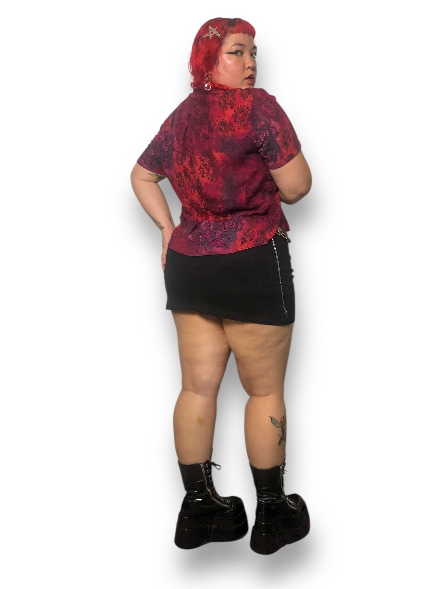 Y2K Red Floral Print Blouse (XL)