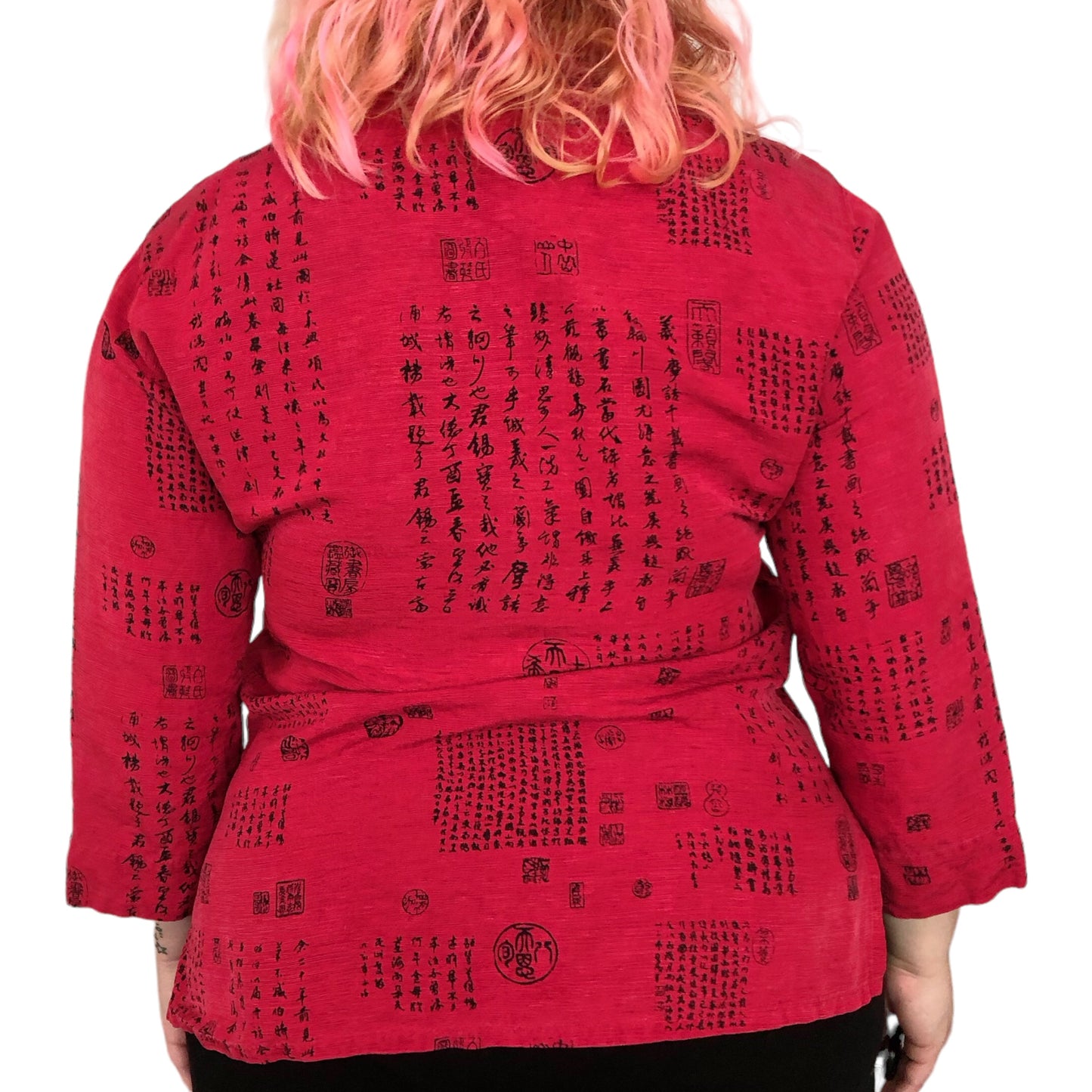 90’s Chico’s Red Japanese Kanji Print Blouse (XL/2X)