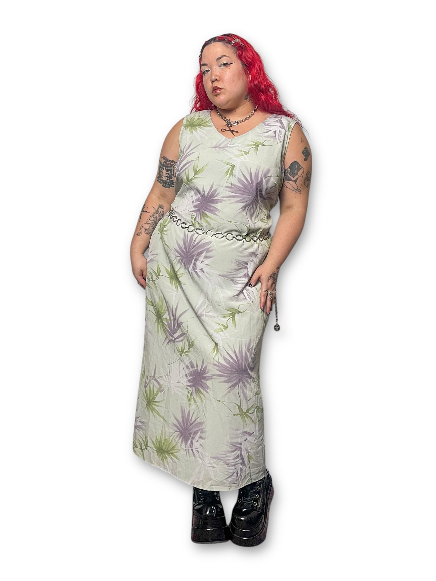 Y2K Maggie McNaughton Leaf Print Maxi Dress (2X/3X)