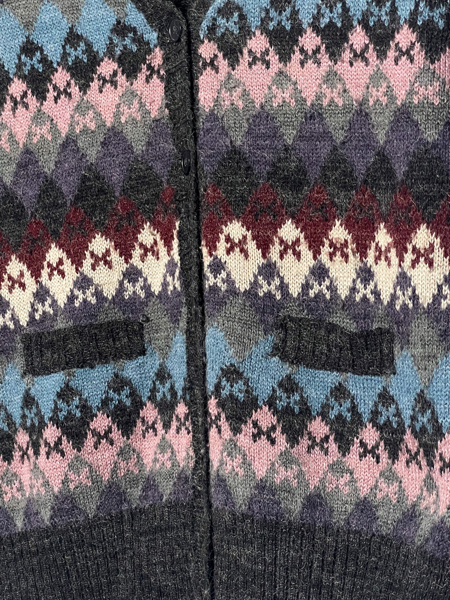 80’s Loubella Gray Argyle Knit Cardigan Sweater (L)