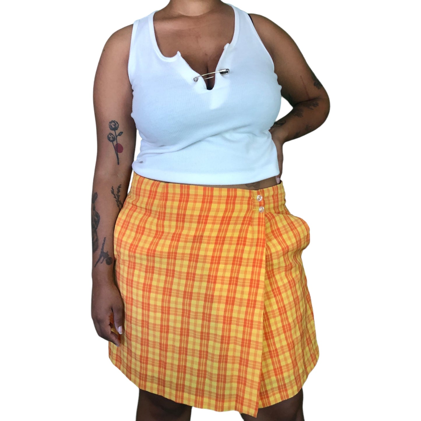 90’s/Y2K Kathie Lee Yellow and Orange Plaid Skort (2X)