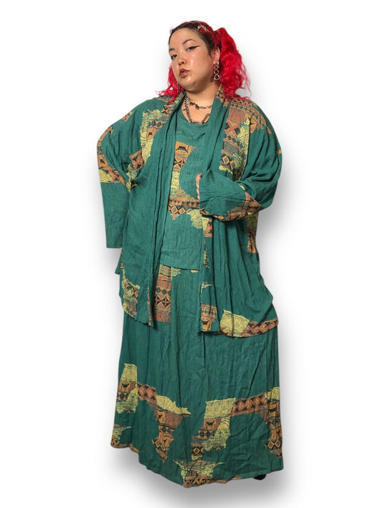Y2K Simply Southwest Sea Green Retro Patterned 3-Piece Set (2X)