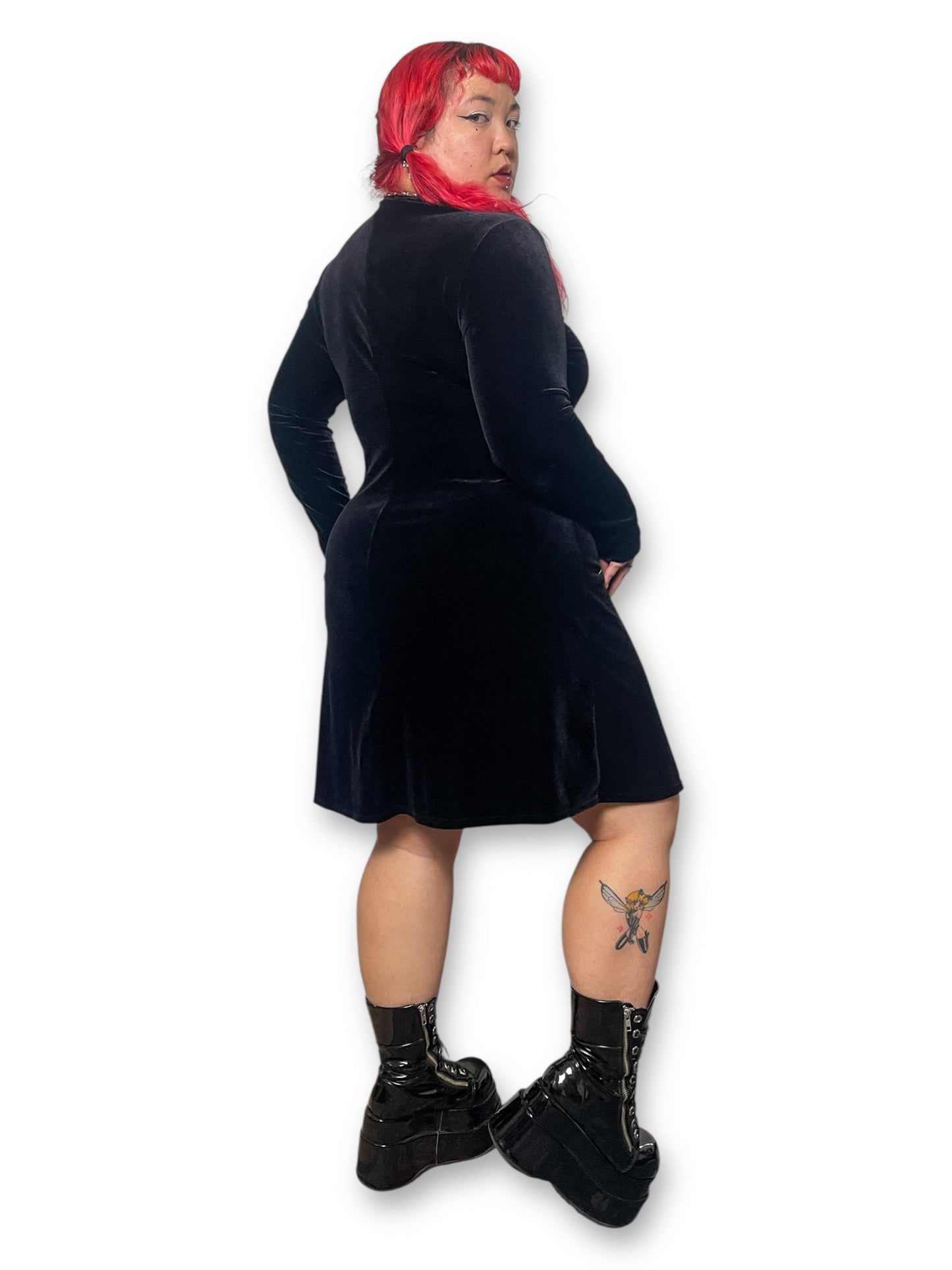 Y2K Black Velvet Long Sleeve Dress (XL/1X)