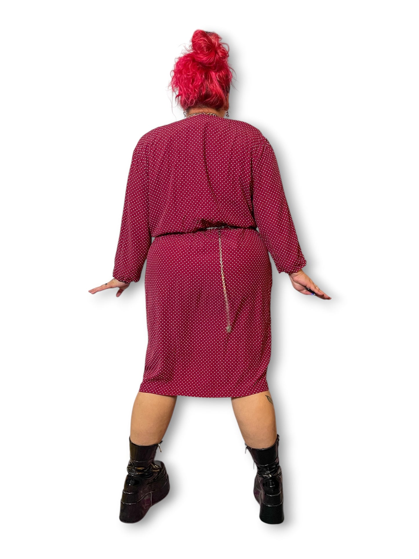 80’s Burgundy Polka Dot Secretary Dress (3X)
