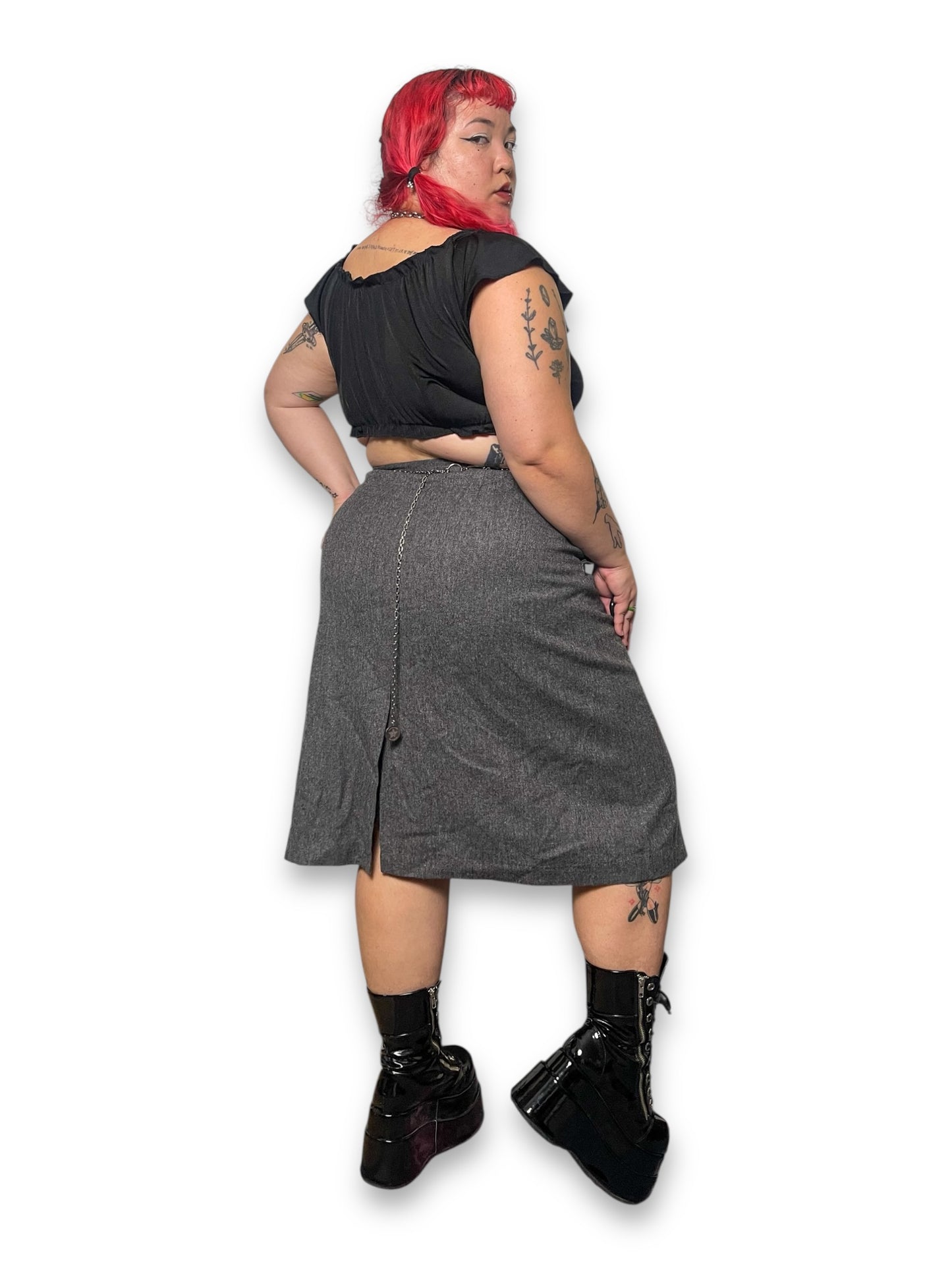 70’s/80’s Gray Wool Pencil Skirt (1X)