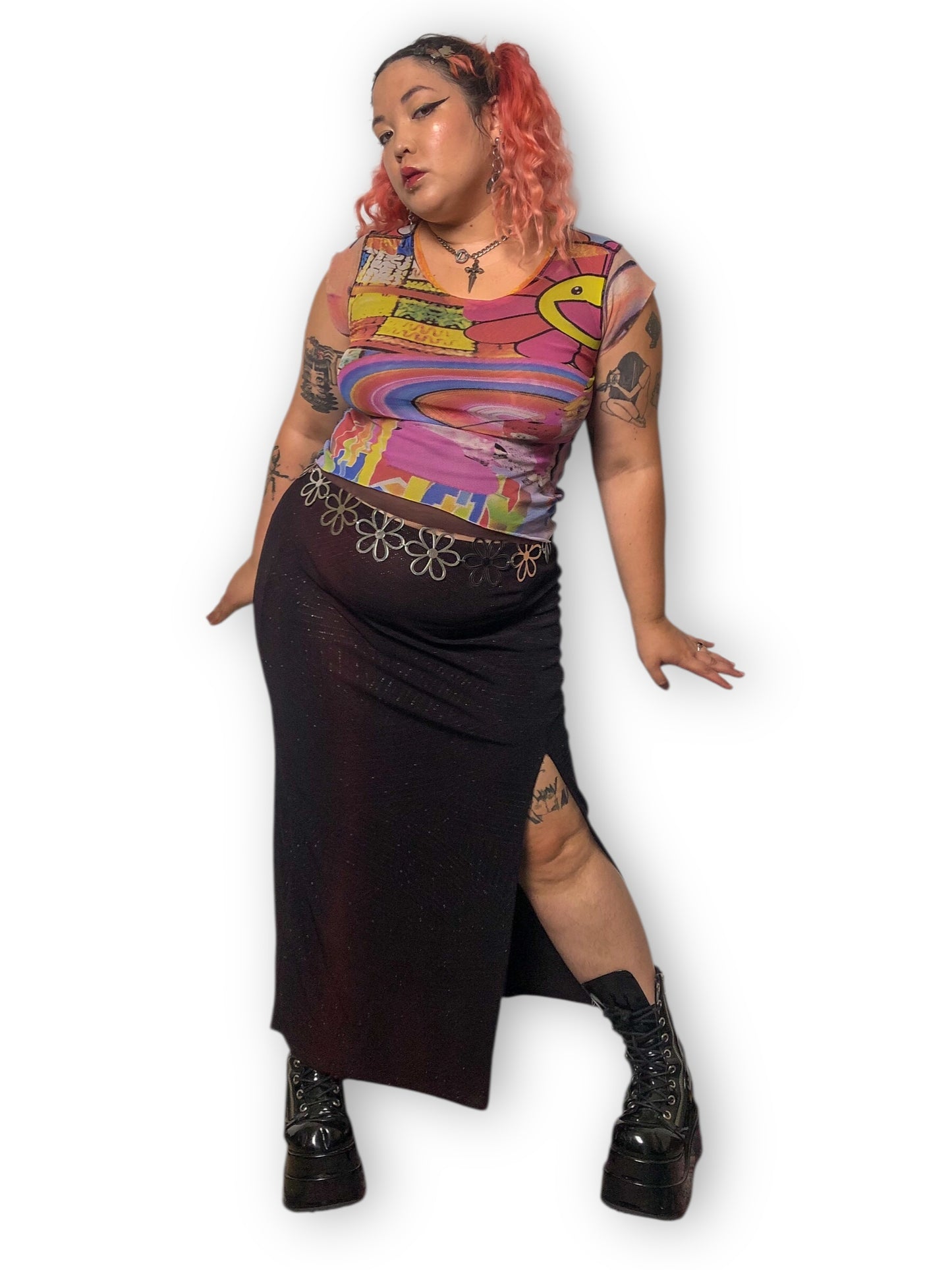 90’s Metro One Black Sparkly Maxi Skirt (XL)