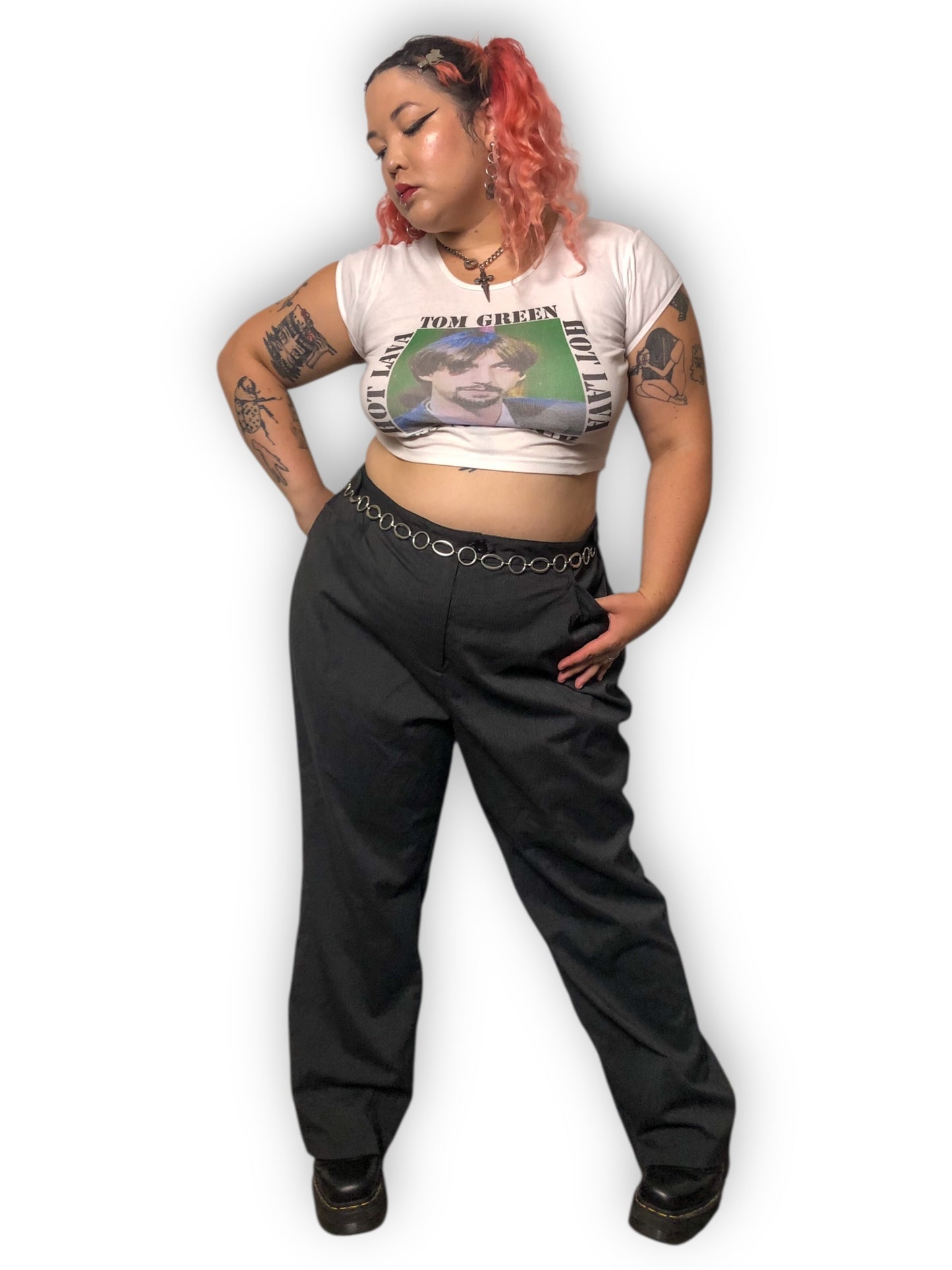 Y2K/Modern Maggie Barnes Gray and Black Pinstripe Slacks (3X)