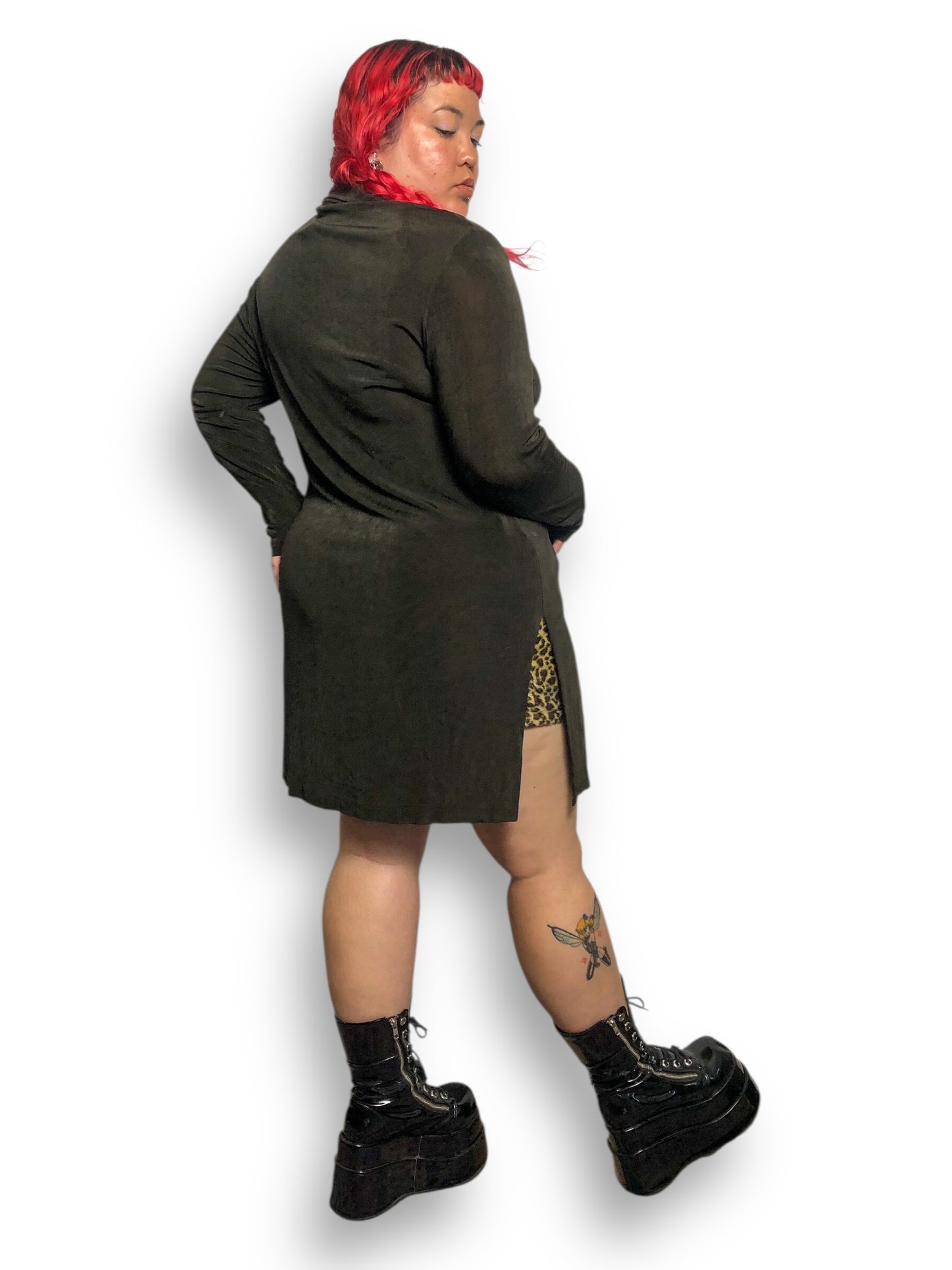 90’s Ronni Nicole II by Ouida Olive Green Slinky Cardigan (L/XL)